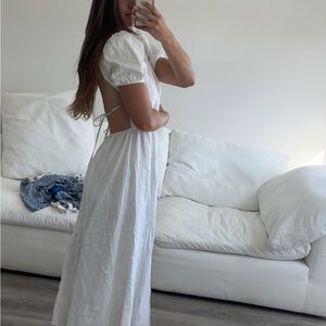 Reformation White Open-Back Puff Sleeve Maxi